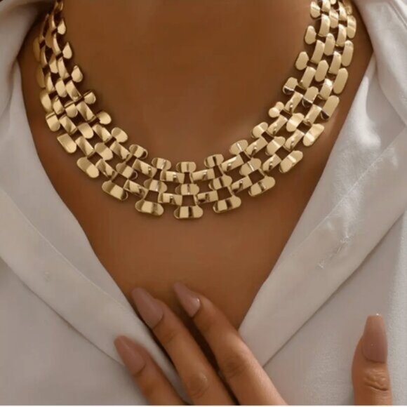 18K Gold Filled Statement Link Collar Necklace - Picture 3 of 5